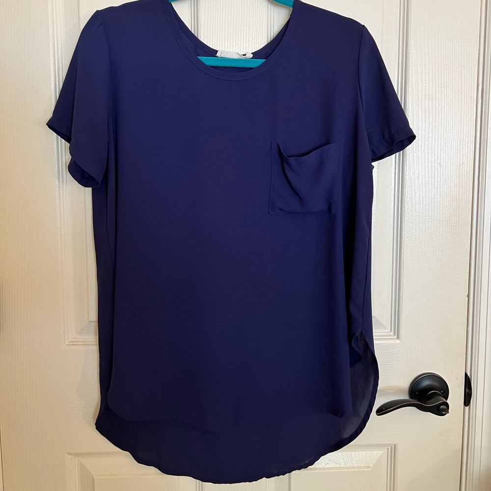 Navy Short Sleeve Blouse, Medium